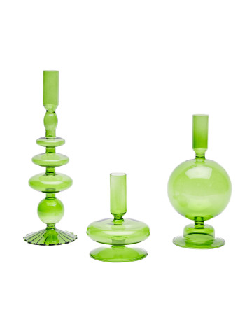 Glass Pillar Candle Holders : Green